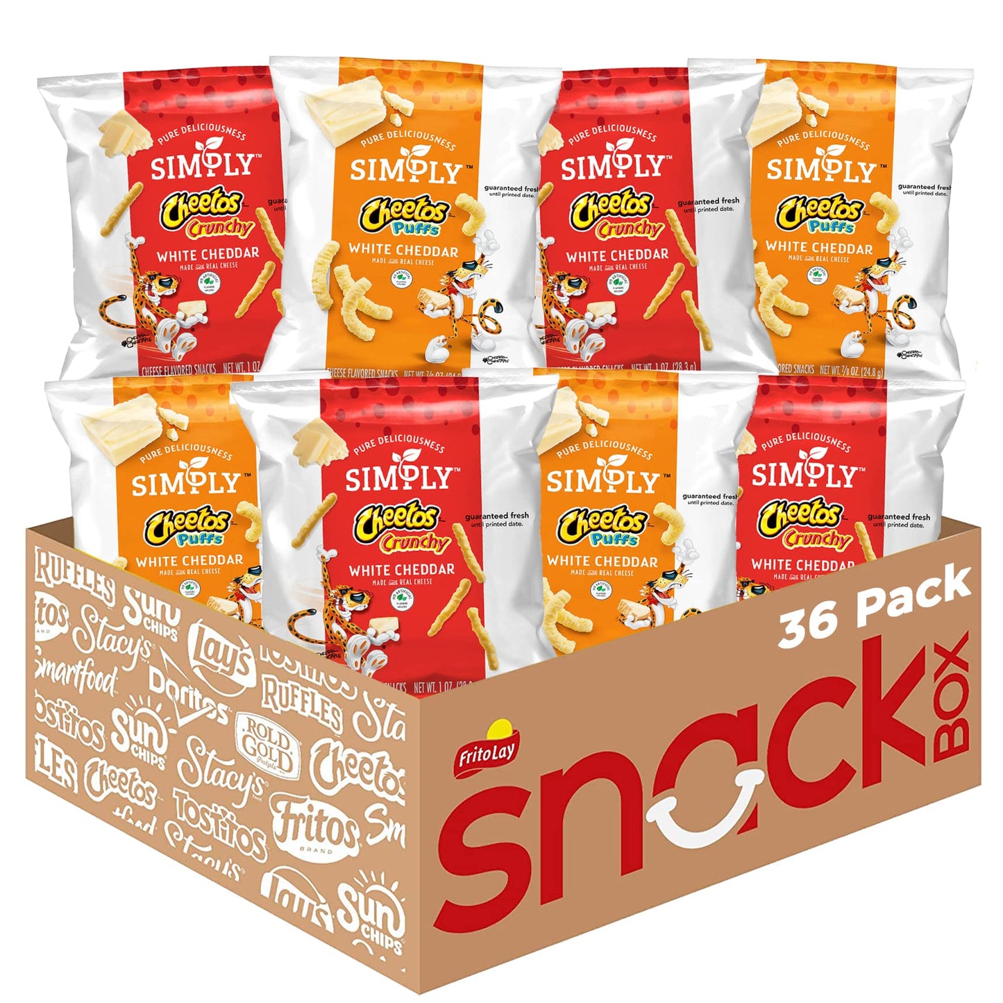 Simply, Cheetos White Cheddar Puffs & Crunchy Variety Pack, 0.875 Ounce (Pack Of 36)