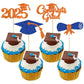 Gyufise 24Pcs Glitter 2025 Graduation Theme Cupcake Toppers Diploma Class of 2025 Graduation Cap Cupcake Picks for Class of 2025