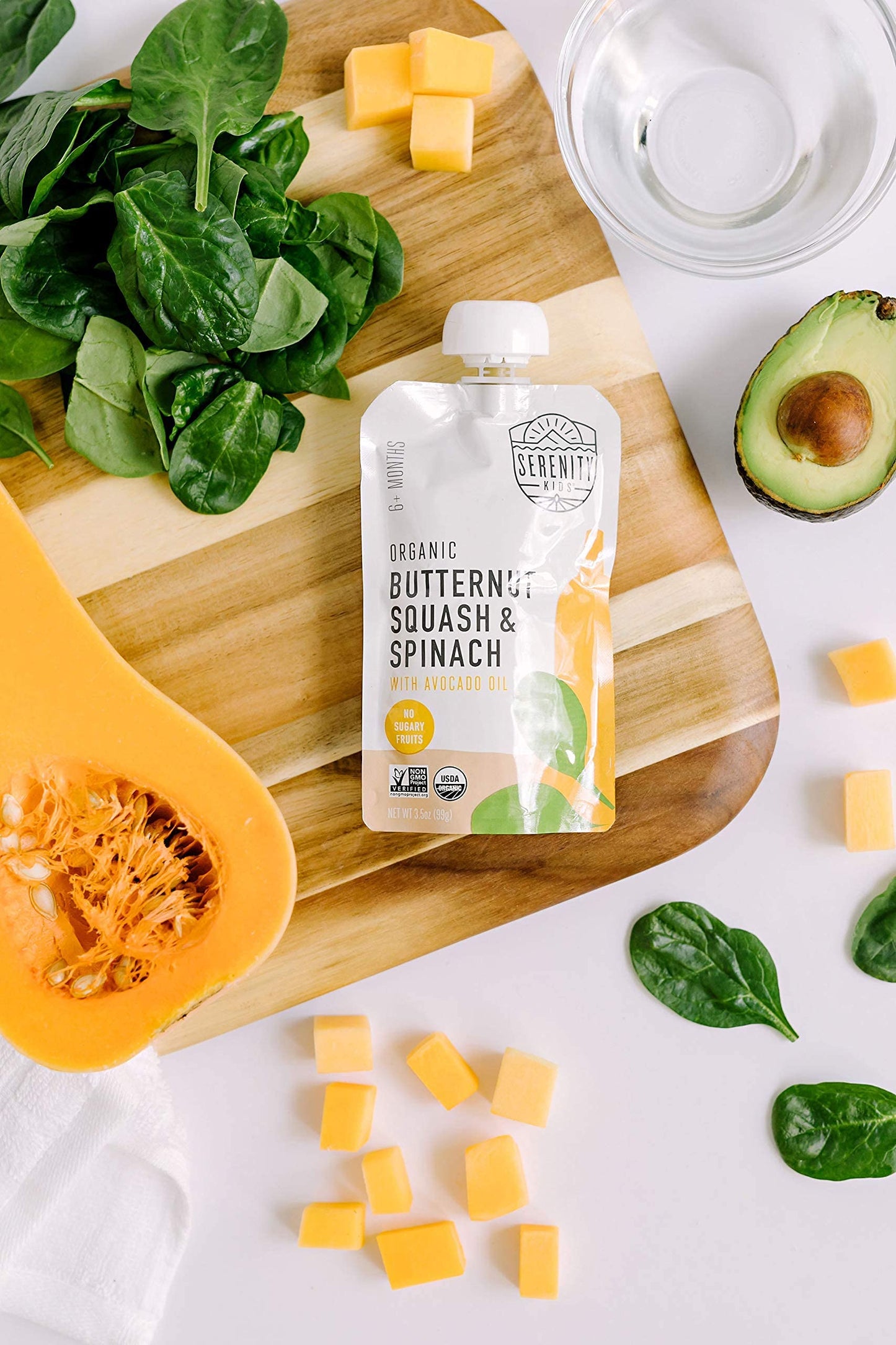 Serenity Kids 6+ Months Veggie Puree Baby Food Pouches - Usda Organic No Added Sugar - Butternut Squash & Spinach Blend - Bpa & Allergen Free - 3.5 Oz, 6 Pack