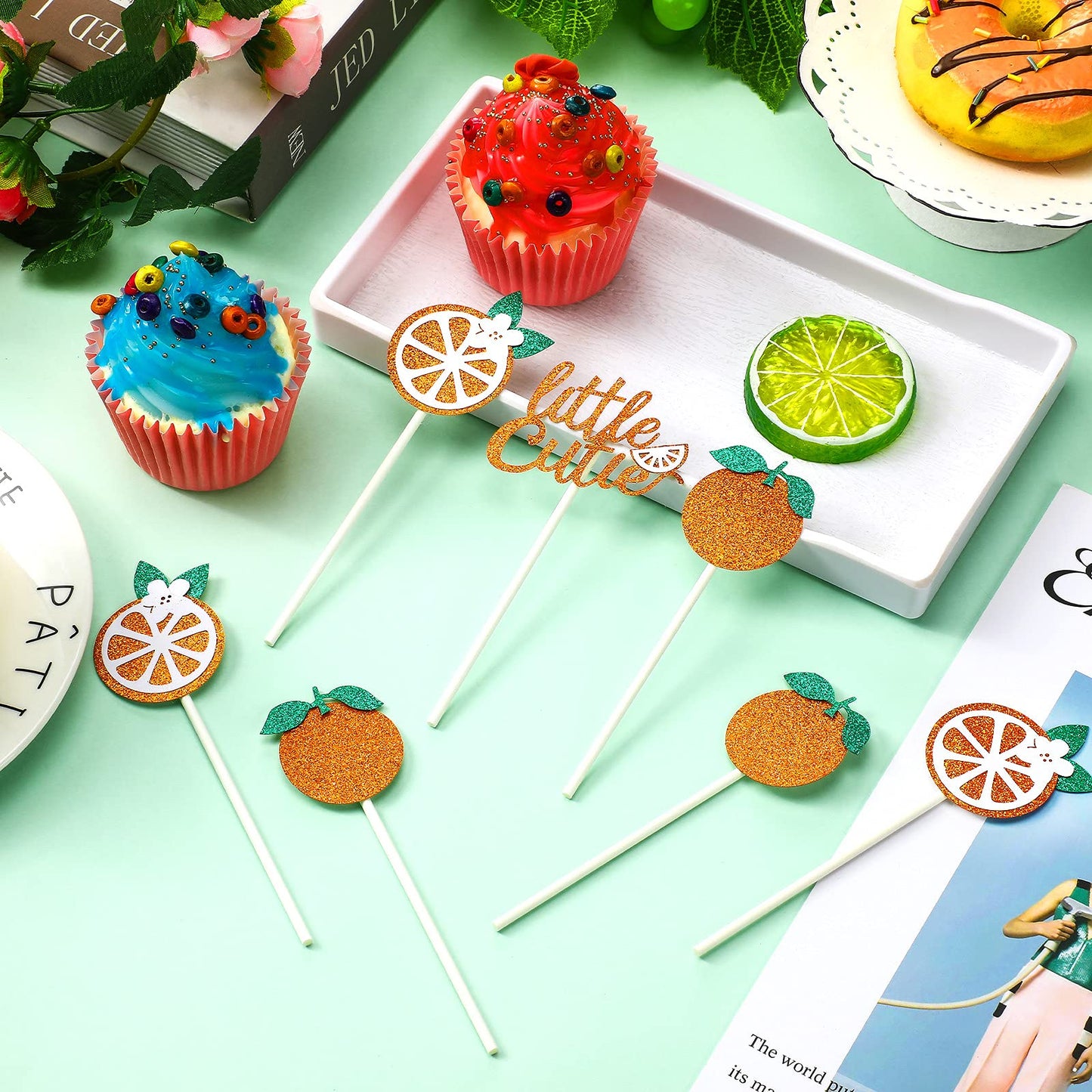 Zonon 48 Pieces Little Cutie Glitter Cupcake Toppers Cutie Baby Shower Decorations Tangerine Citrus Cutie Cake Topper For Hey Cu