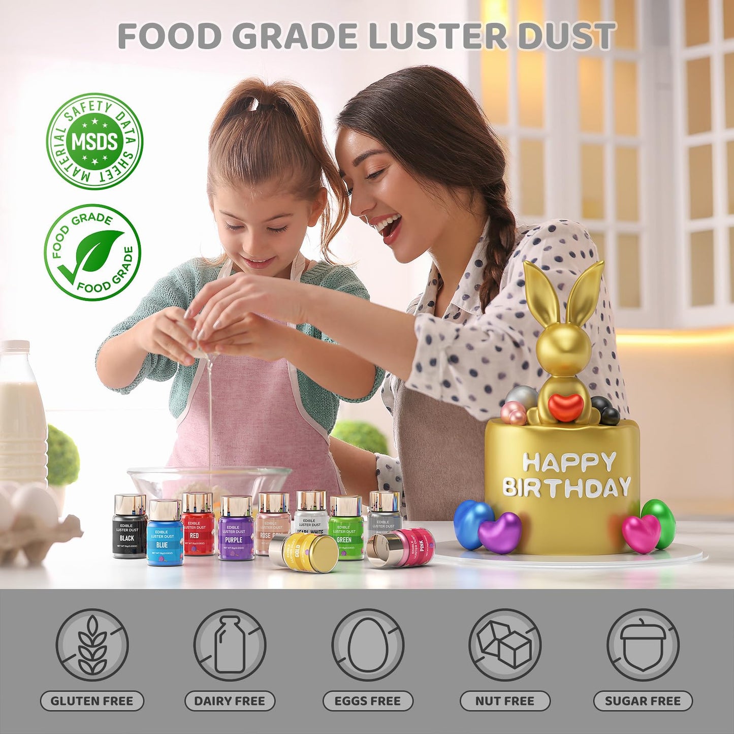 Cherrysea Luster Dust Edible Shimmer Powder, 15g Bottle, Food Grade Coloring for Cakes, Cookies, Fondant, Silver