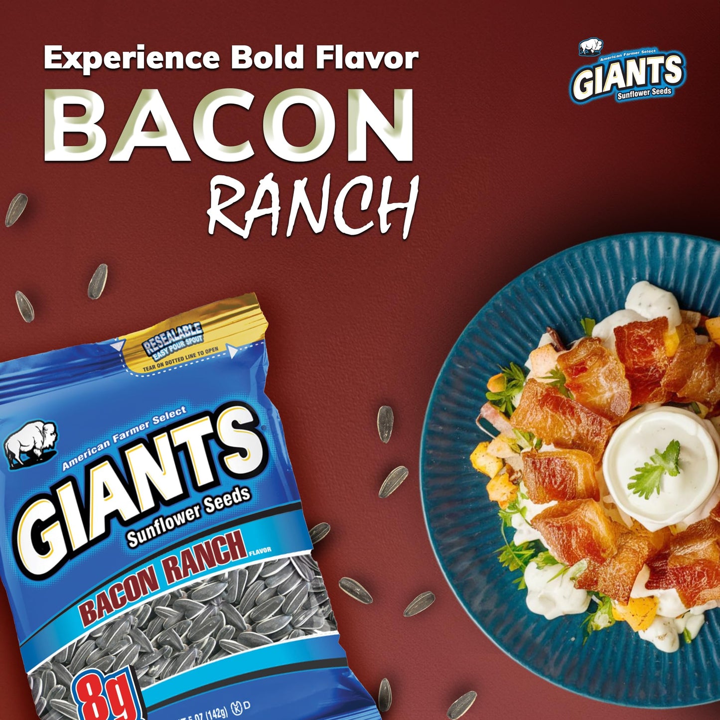 Giants Bacon Ranch Sunflower Seeds - Sunflower Seeds Bulk, Flavored Sunflower Seed Snack, Roasted Sunflower Seeds To Eat - 5 Oz