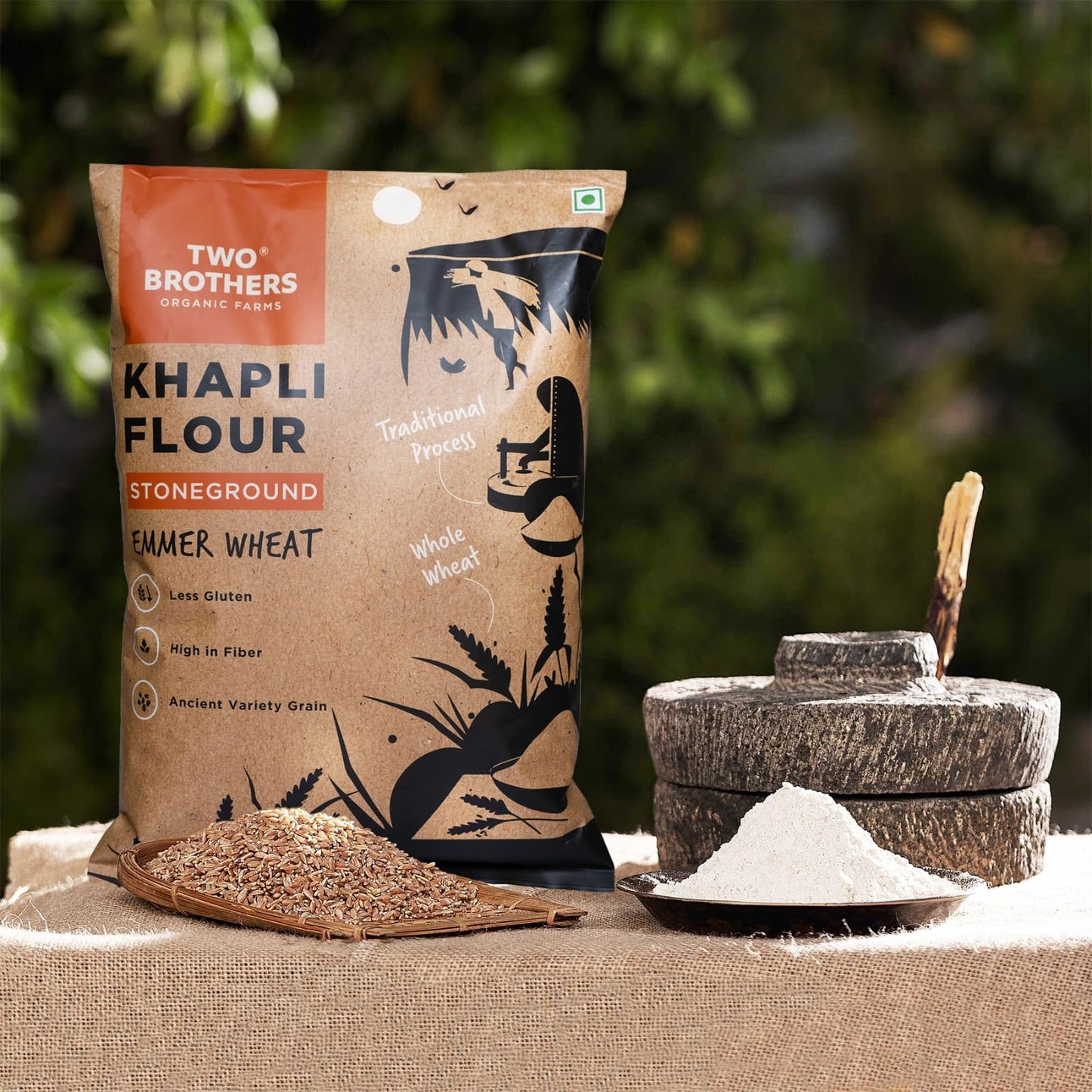 Two Brothers Organic Farms - Khapli Wheat Flour (10Kg) | Wheat Flour | High Dietary Fiber For Easy Digestion | Stoneground Emmer