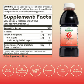 Dynamic Health Pomegranate Juice Concentrate, Natural Antioxidants and Polyphenols, No Additives or Preservatives, Vegan, Gluten