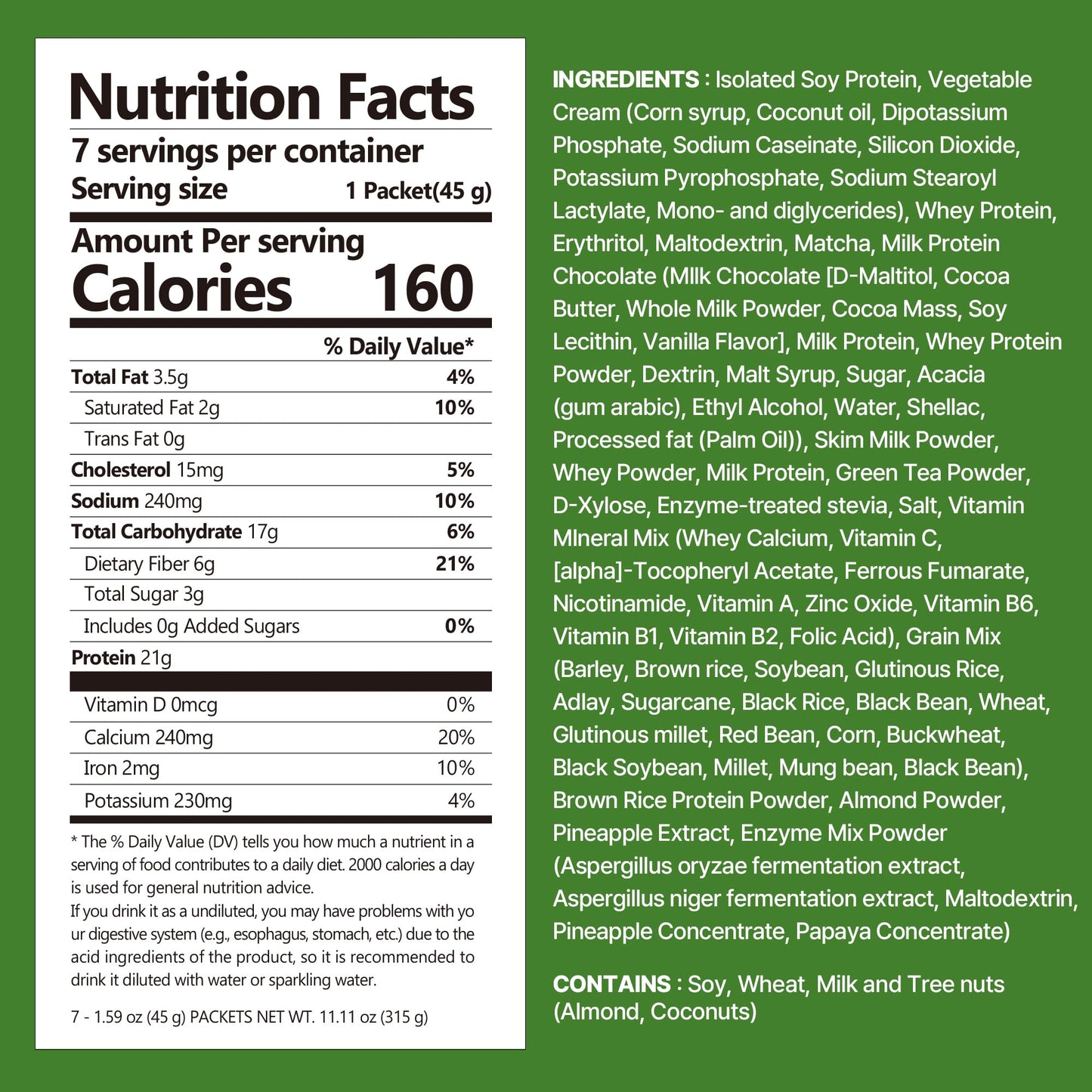 FLIMEAL GreenTea Matcha Protein Shake, 21g Protein, Low Sugar, Keto-Friendly, 1.59oz, 7 Packs with Crunchy Protein Balls