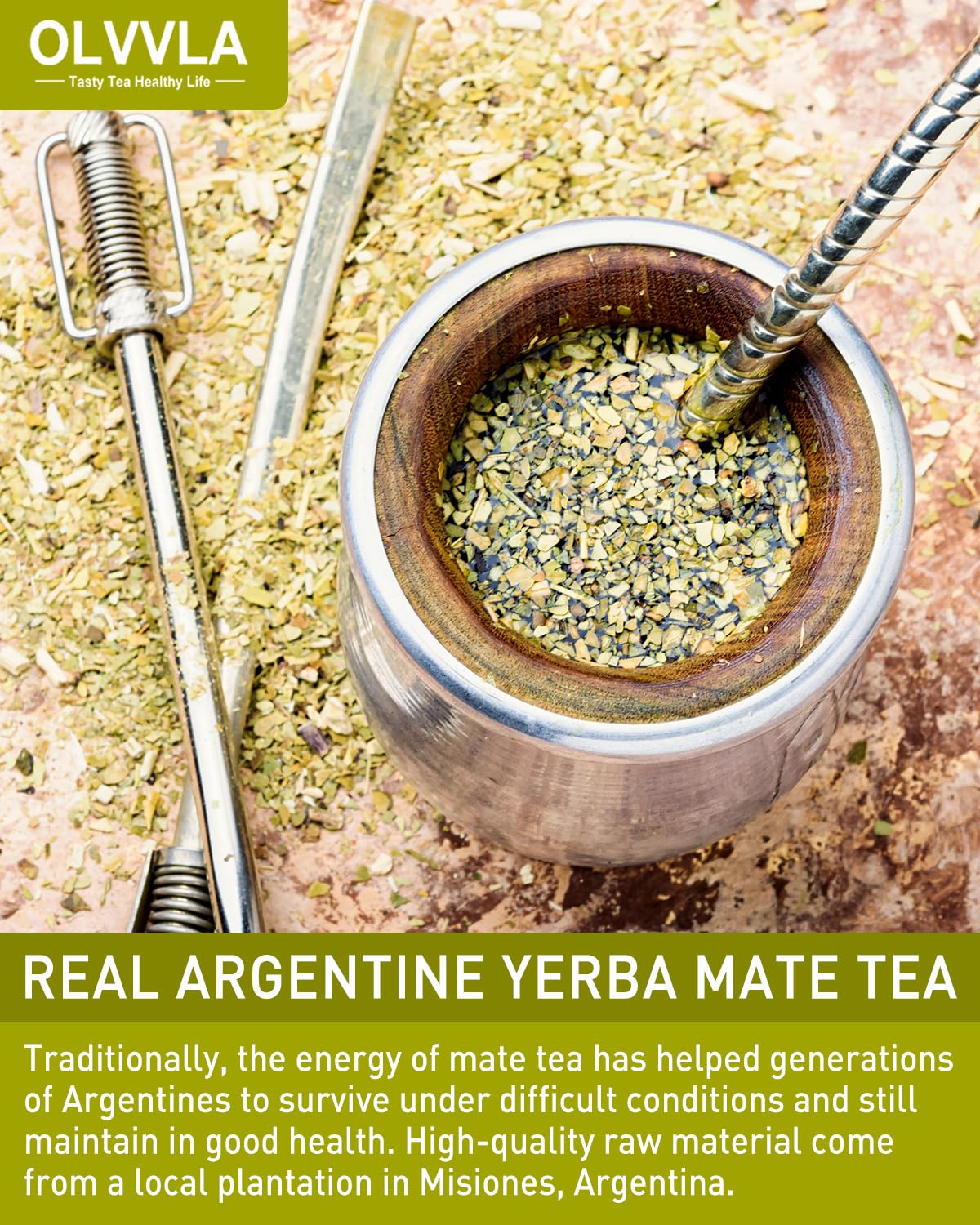 Olvvla Yerba Mate Tea - 100% Natural Unsmoked - 60 Count Tea Bags - Medium-Caffeine Energy Tea