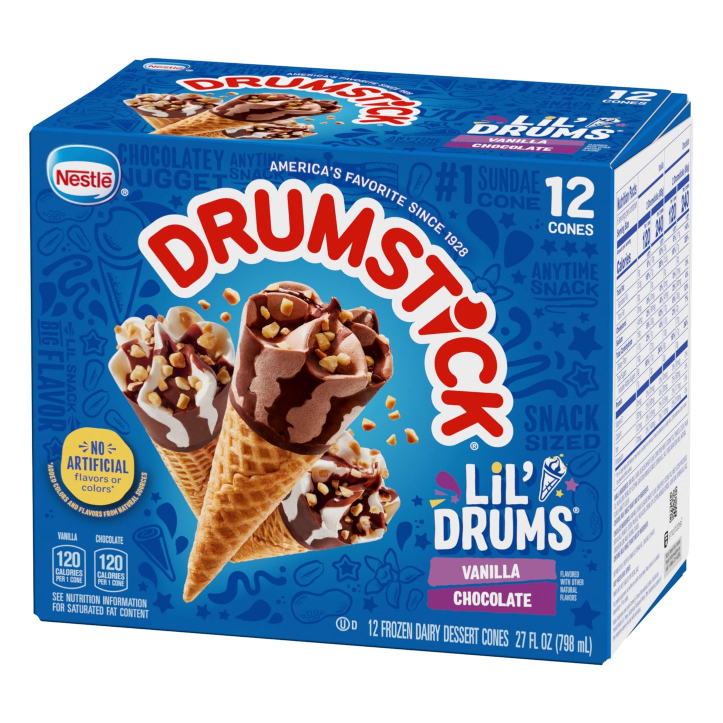 Drumstick Lil Drums and Chocolate with Chocolatey Swirls Sundae Cones, vanilla, 12 Count