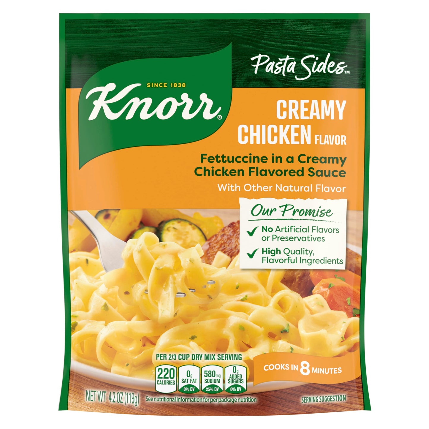 Knorr Pasta Sides Creamy Chicken, 4.2 oz, No Artificial Flavors, No Preservatives, No Added MSG