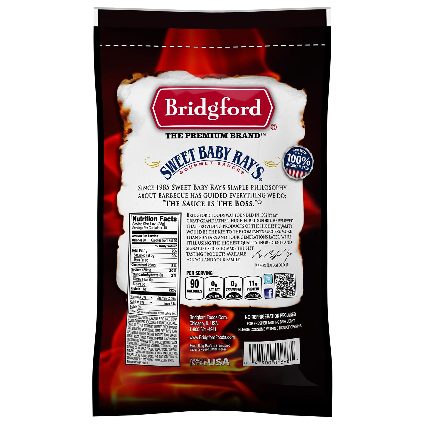 Bridgford Beef Jerky Original, High Protein, Ready-to-Eat Snacks, 2 Pack