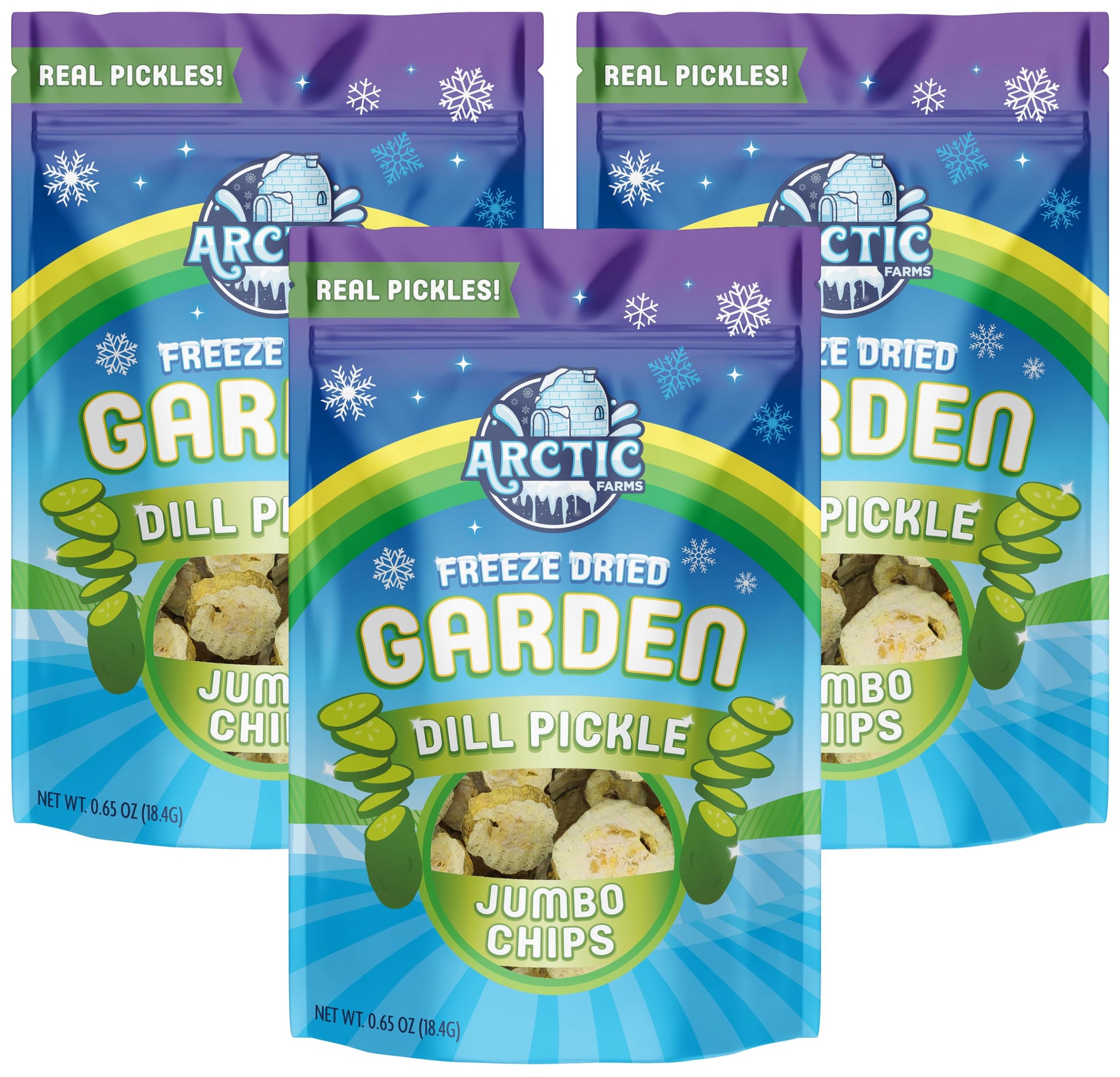 Arctic Farms Freeze Dried Kosher Dill Pickle Jumbo Chips (Large Bag) (Pack of 3)