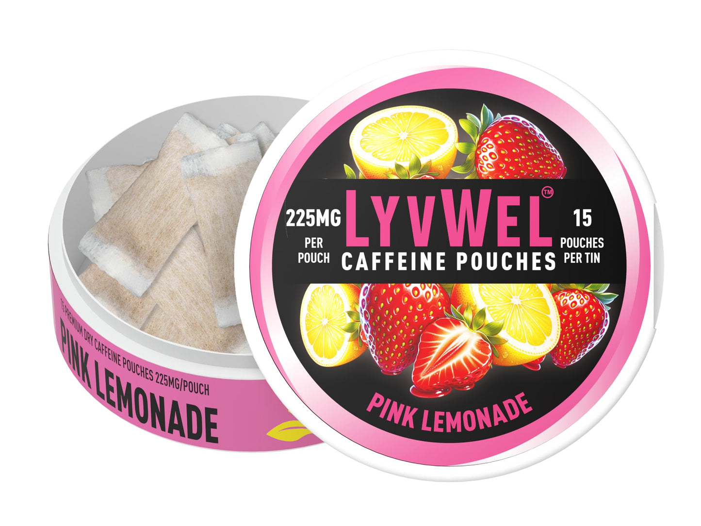 Lyvwel Ultra Caffeine Pouch – Pink Lemonade – 225Mg Natural Caffeine With Guarana – Tart, Refreshing Energy For Focus & Endurance – 1-Pack (15 Pouches)