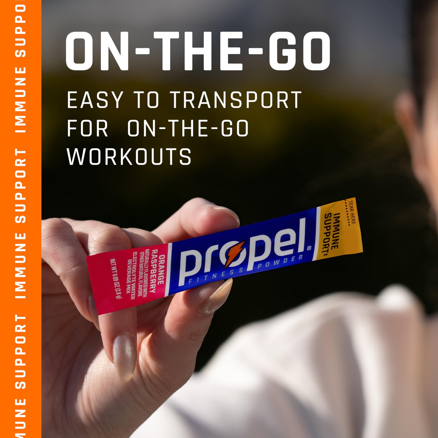 Propel Immune Support Powder Packets, Vitamin C + Zinc, Orange Raspberry, 2.5g Each, 10 Count (Pack of 12)