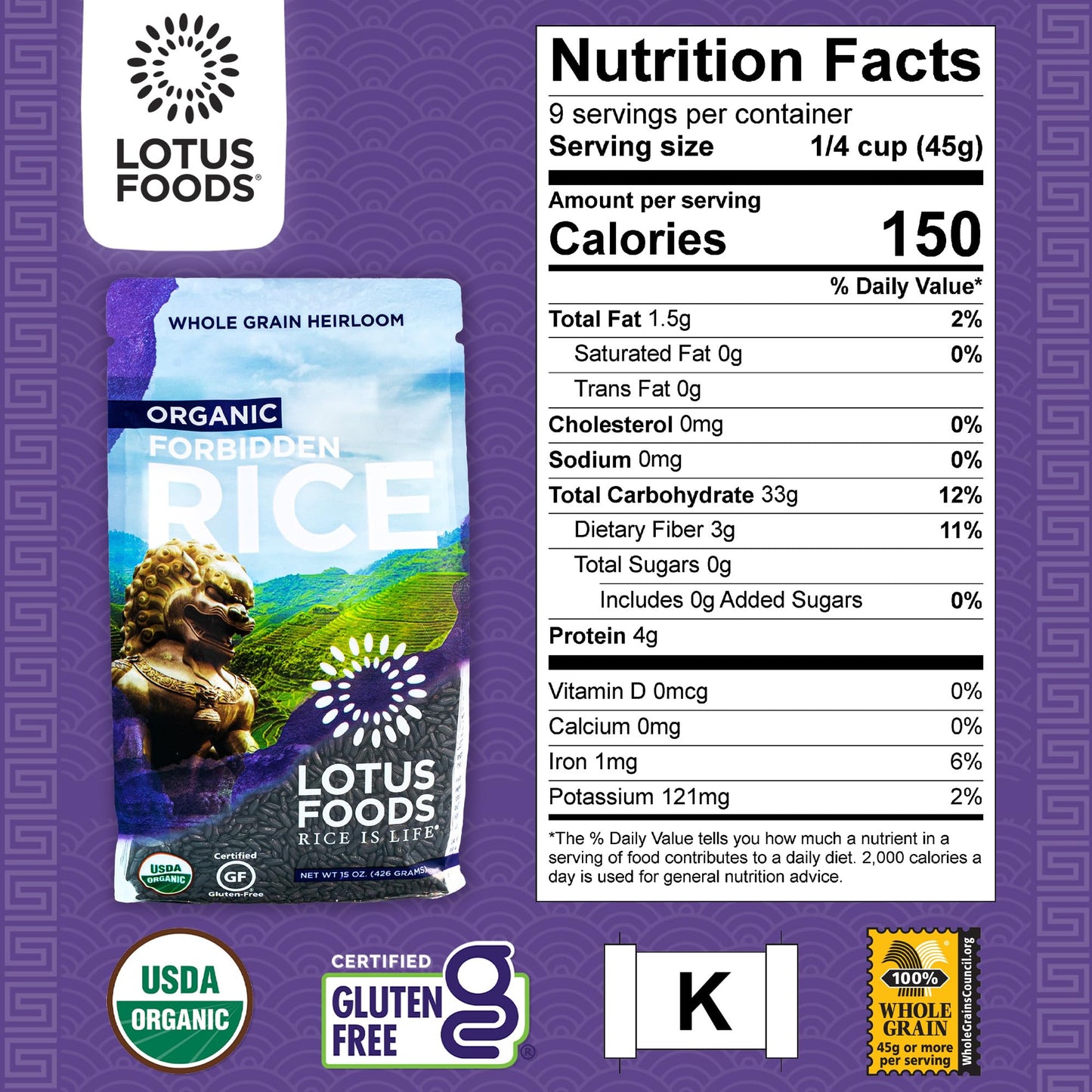 Lotus Foods Gourmet Organic Forbidden Rice, 0.94 Pound (Pack of 6)