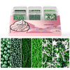 HUEBEATY 6-in-1 Edible Green Sprinkles for Cake & Cupcakes Decorating - Jimmies & Sugar Pearls - St. Patricks Day, Spring, Dinos