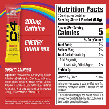 C4 Performance Energy  Cosmic Rainbow  200mg Caffeine  Zero Sugar  NSF (2 Boxes  16 Sticks)