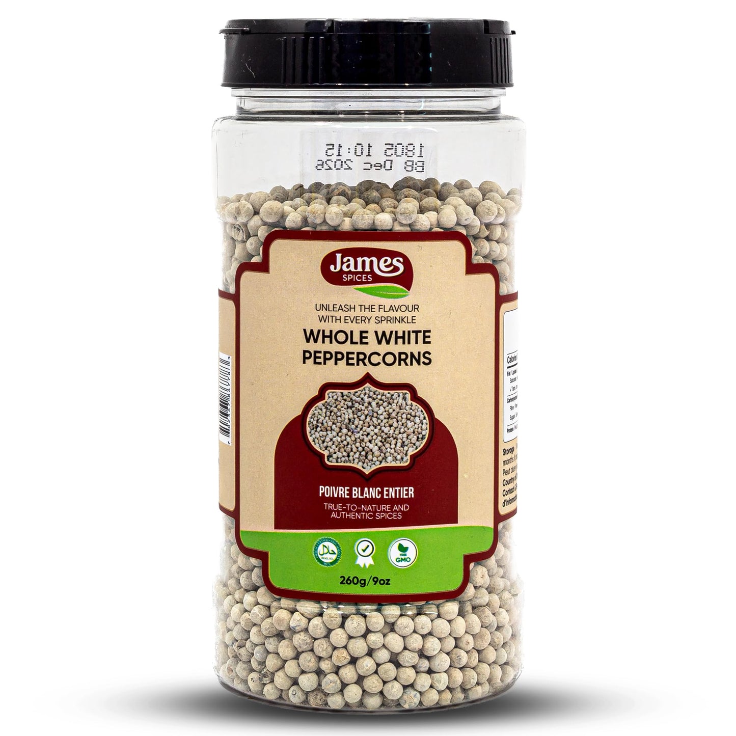 James Spices Inc. White Pepper Whole - 260g | Premium Quality Whole Peppercorns for Culinary Delights