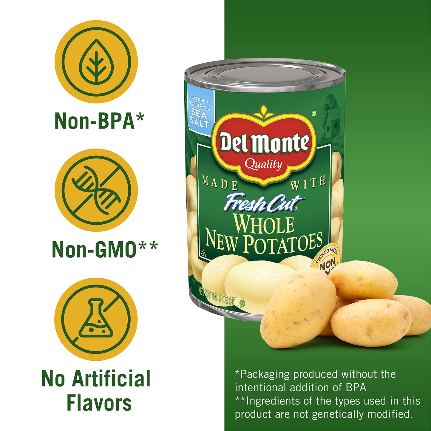 DEL MONTE FRESH CUT Whole New Canned Potatoes, Canned Vegetables, 12 Pack, 14.5 oz Can