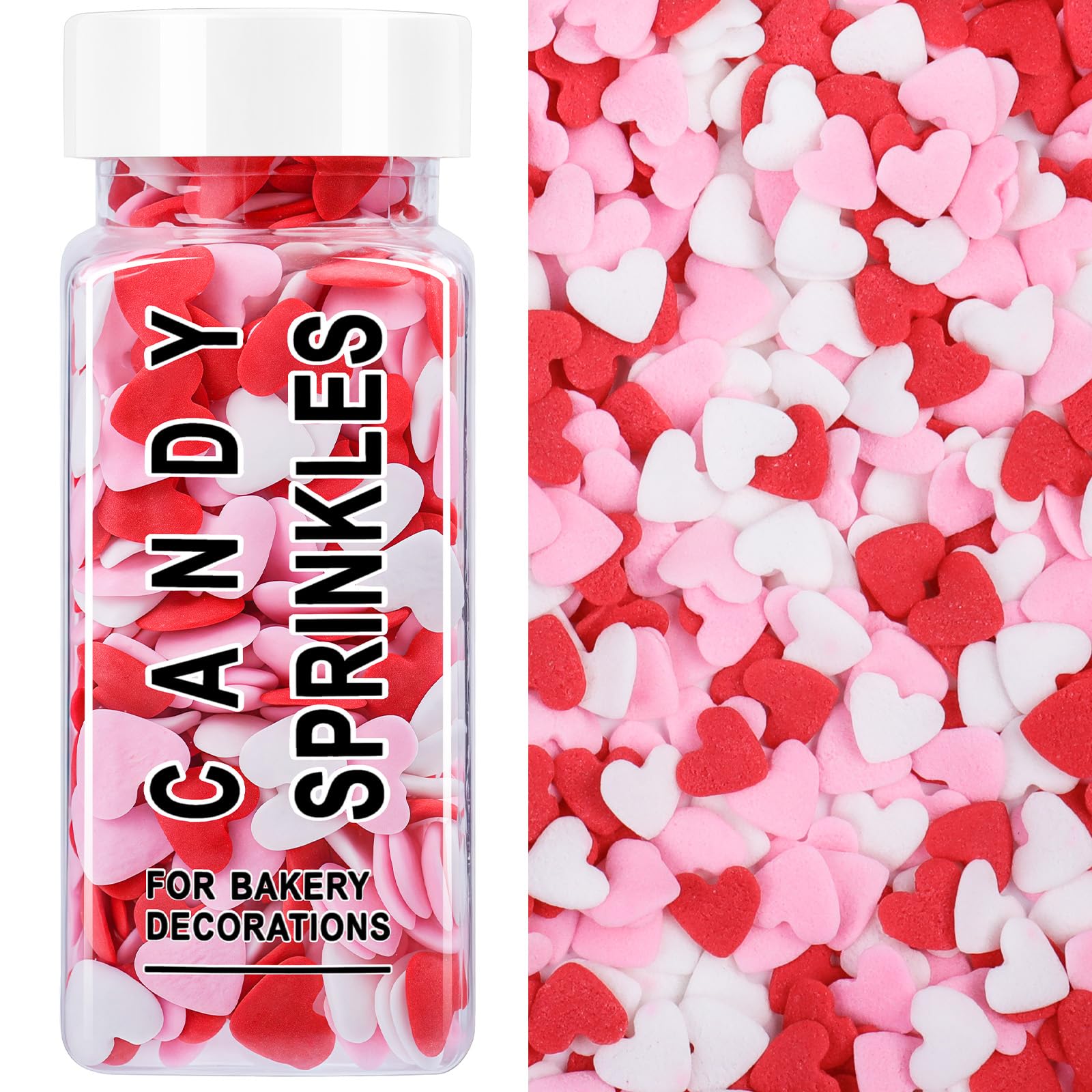 Heart Sprinkles For Cake Decorating, Red Pink and White Edible Heart Shaped Sprinkles, Christmas Valentines Sprinkle Candy for B