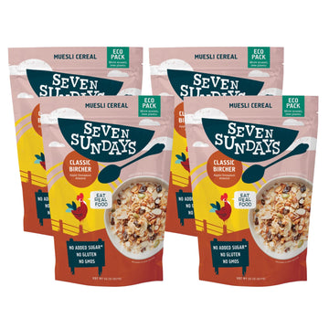 Seven Sundays Muesli Cereal, Classic Bircher Apple Cinnamon Almond, 32 Oz Bag (Pack of 4), Gluten Free, 0g Added Sugar, Enjoy Wa