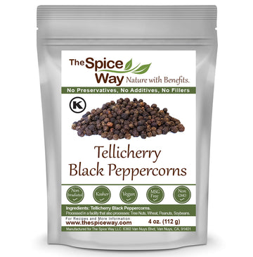 The Spice Way Whole Tellicherry Black Peppercorns - (4 Oz) Can Be Used As A Grinder Refill Bulk.