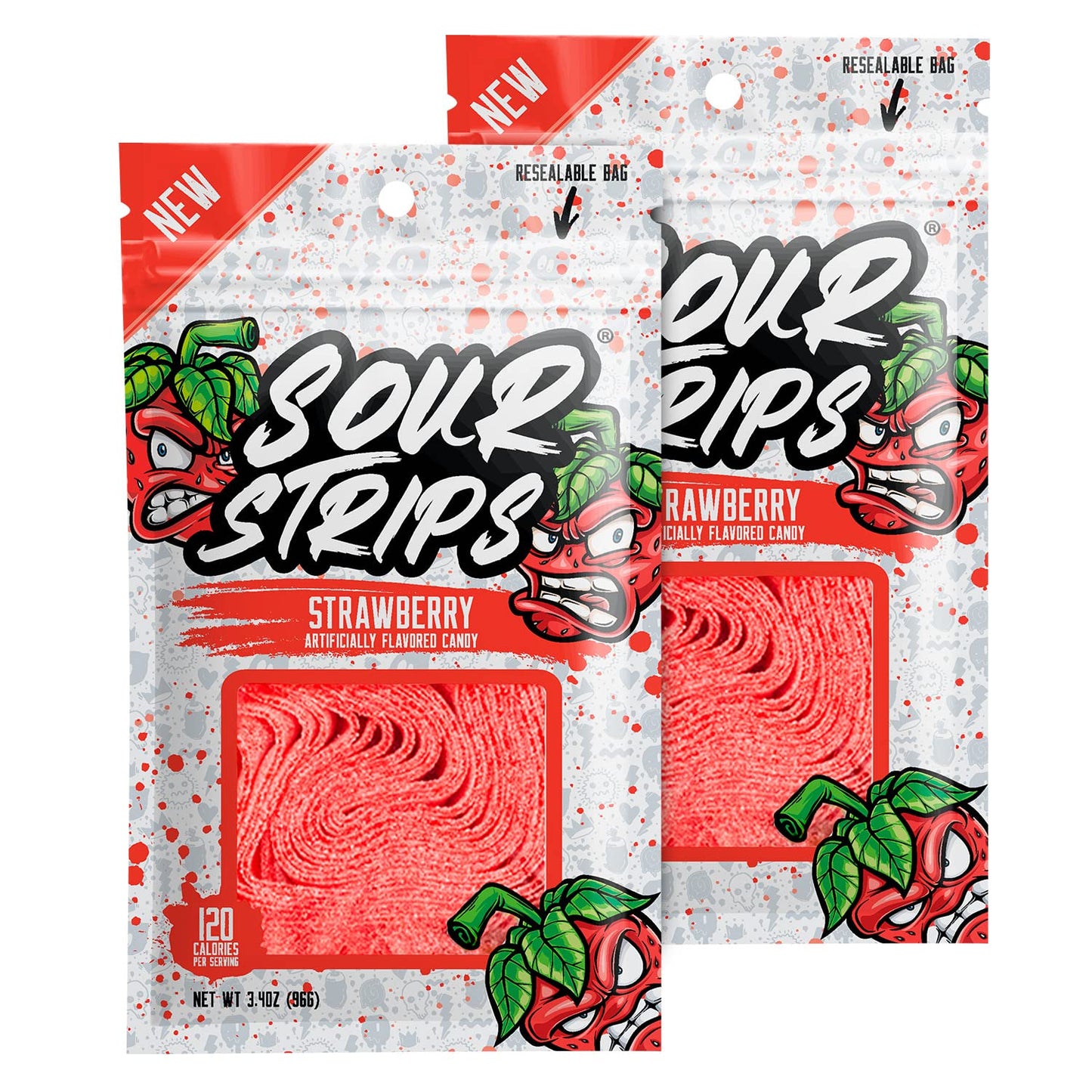 SOUR STRIPS Watermelon Sour Candy Strips | Vegan Friendly | 3.7 oz Pack of 2 | Red