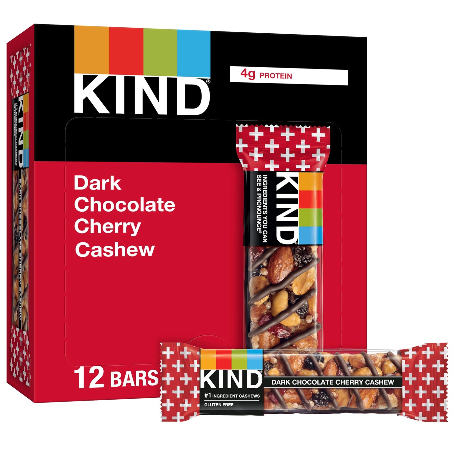 Kind Nut Bars, Dark Chocolate Cherry Cashew, Healthy Snacks, Gluten Free, 4G Protein, 12 Count