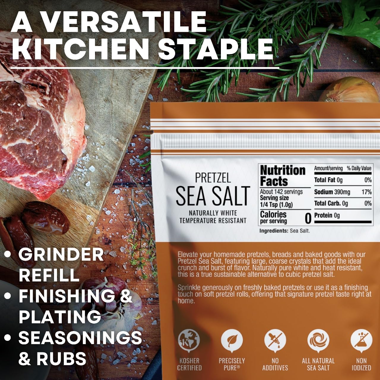 Sea Salt Superstore Pretzel Sea Salt, Coarse Sea Salt for Baking, 5 oz Heat Resistant Bagel & Soft Pretzel Salt