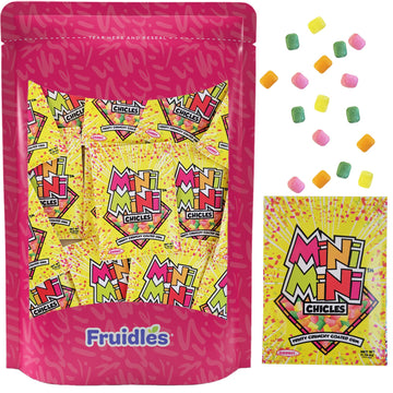 Fruidles Mixed Fruit Flavors Mini Chiclets Gum, Square Chicle Gum Tabs, Crunchy Candy Coated Gum, Candy Buffet Treats, Gluten-Fr