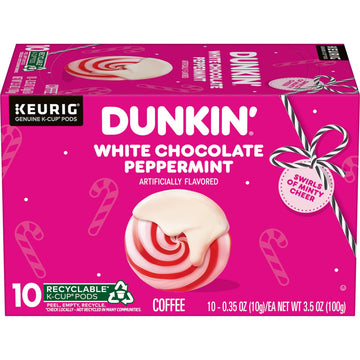 Dunkin White Chocolate Peppermint Artificially Flavored Coffee, Keurig K-Cup Pods, 10 Count Box