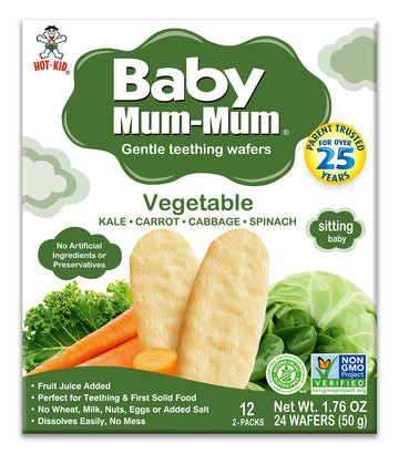 Hot-Kid Baby Mum-Mum Rice Rusks, Vegetable, 24 Pieces (Pack Of 6) Gluten Free, Allergen Free, Non-Gmo, Rice Teether Cookie For T