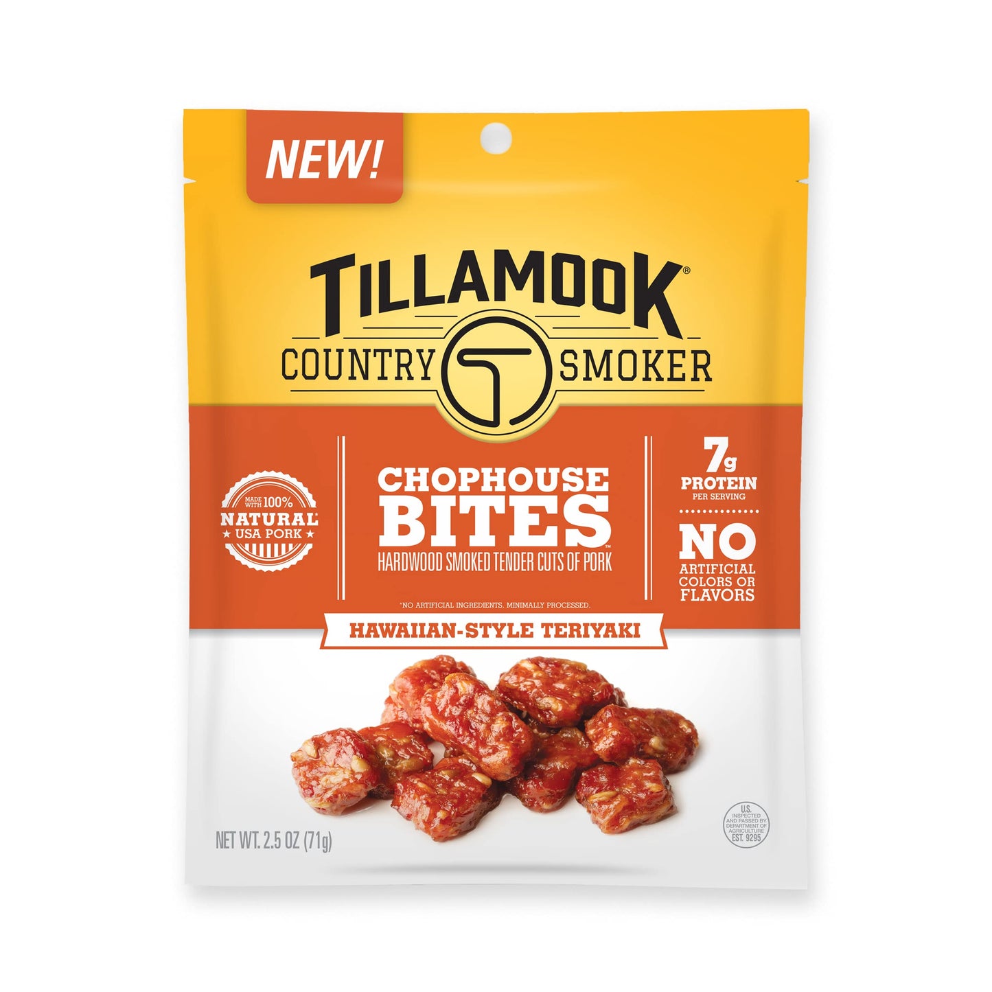TILLAMOOK COUNTRY SMOKER Pork Jerky Snacks, Hawaiian-Style Teriyaki, Gluten-Free, 2.5 Oz