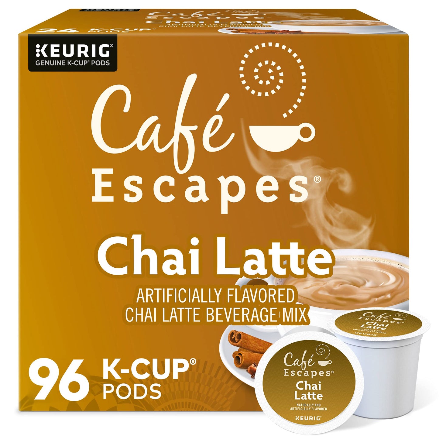 Café Escapes Chai Latte K-Cup Pods, 96 Count, Single-Serve Coffee Pods, Model 5000203028