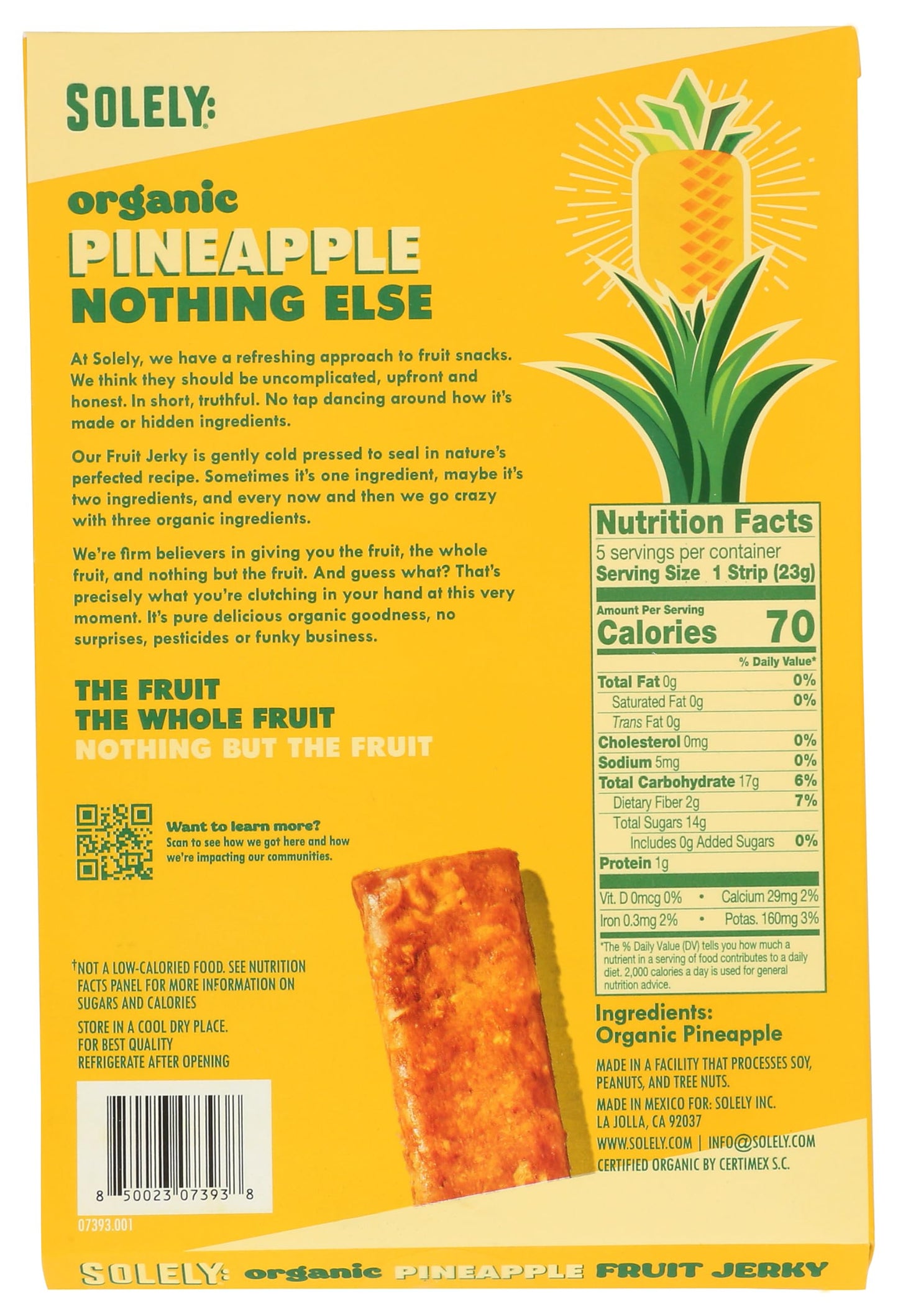 SOLELY Organic Pineapple Fruit Jerky Multipack, 0.8 OZ
