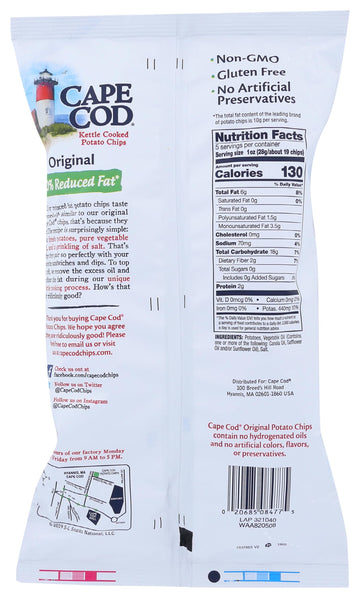 Cape Cod Potato Chips, Potato Chips Reduced Fat, 5 Ounce