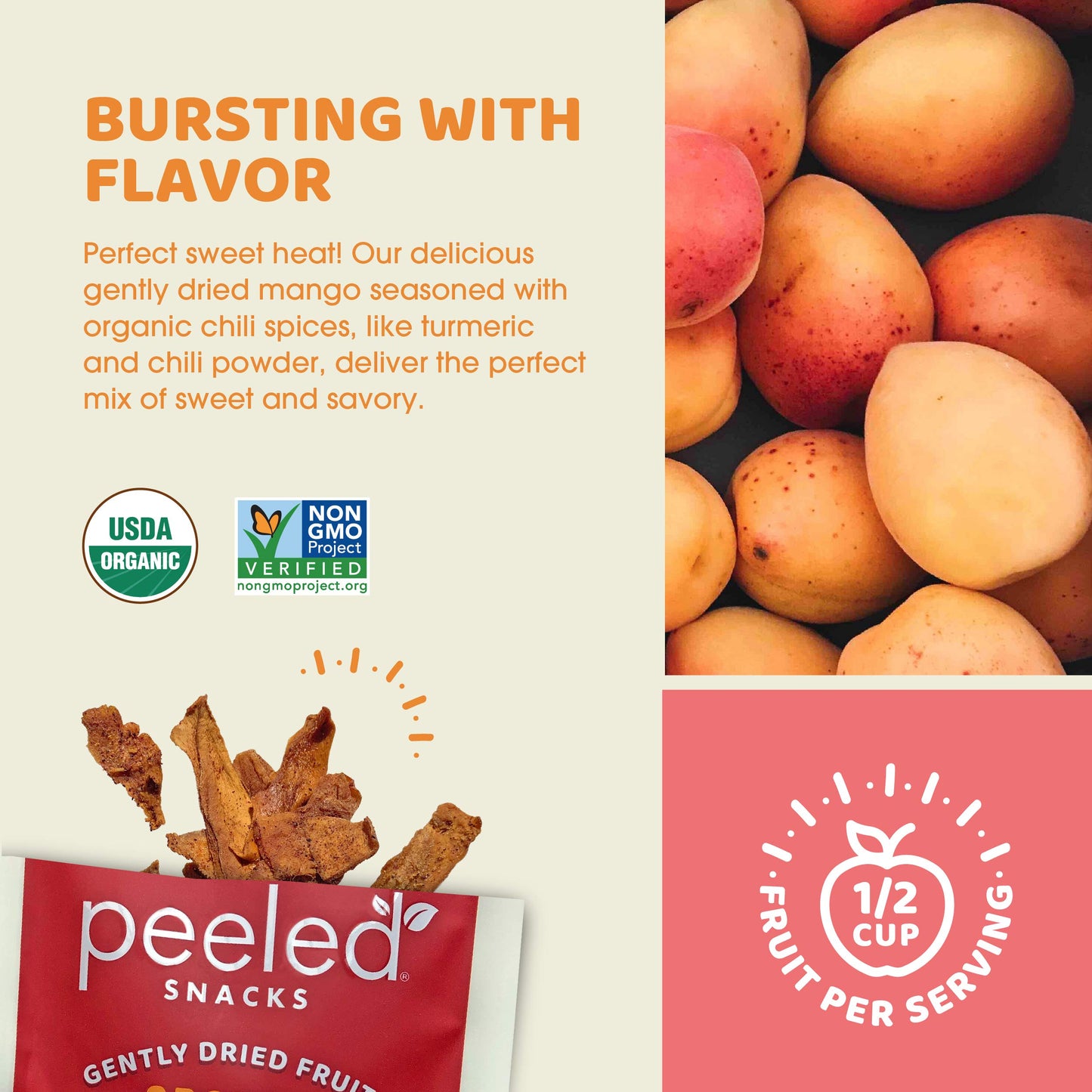 Peeled Snacks Organic Dried Fruit, Chili Mango, 2.8 Oz., Pack Of 12 -Healthy, Vegan Snacksfor On-The-Go, Lunch And More