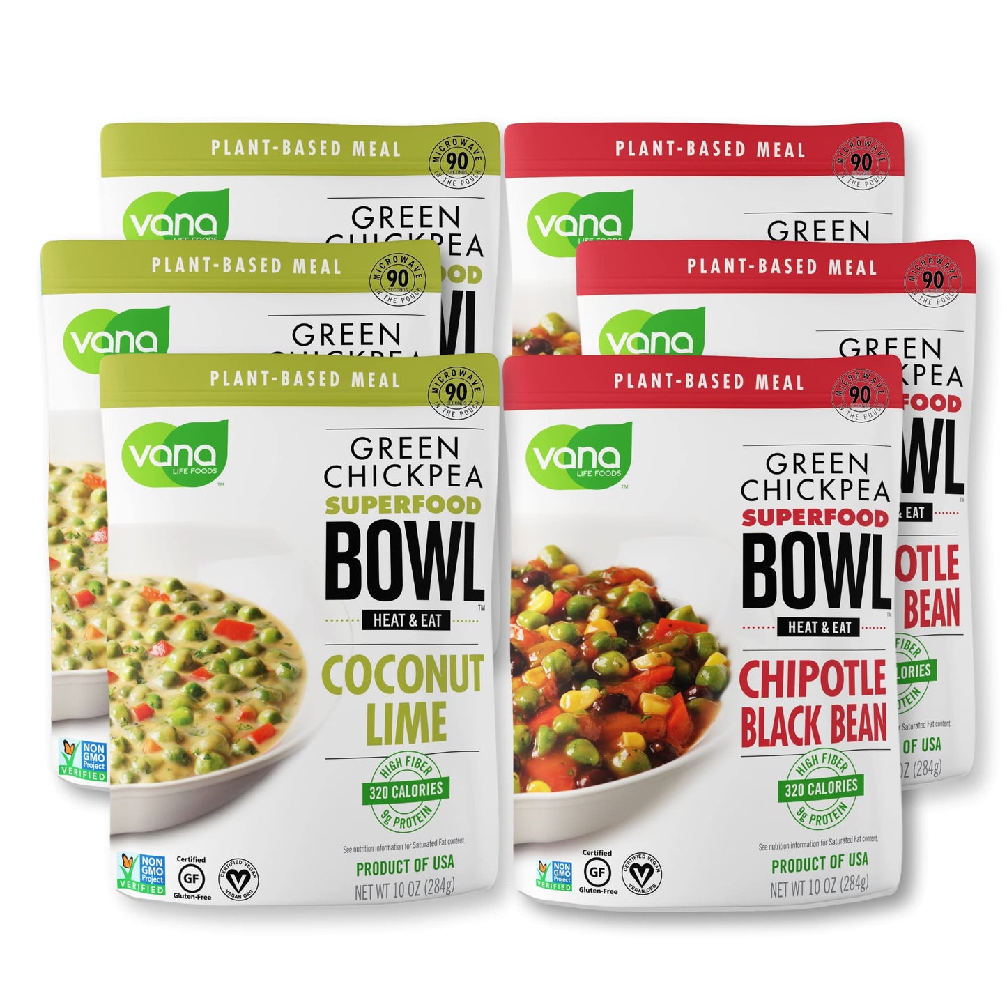 Vana Life'S Foods Plant Based Ready Meal - Smokey Chipotle And Zesty Thai Coconut Lime Green Chickpea Superfood - Indian Cuisine