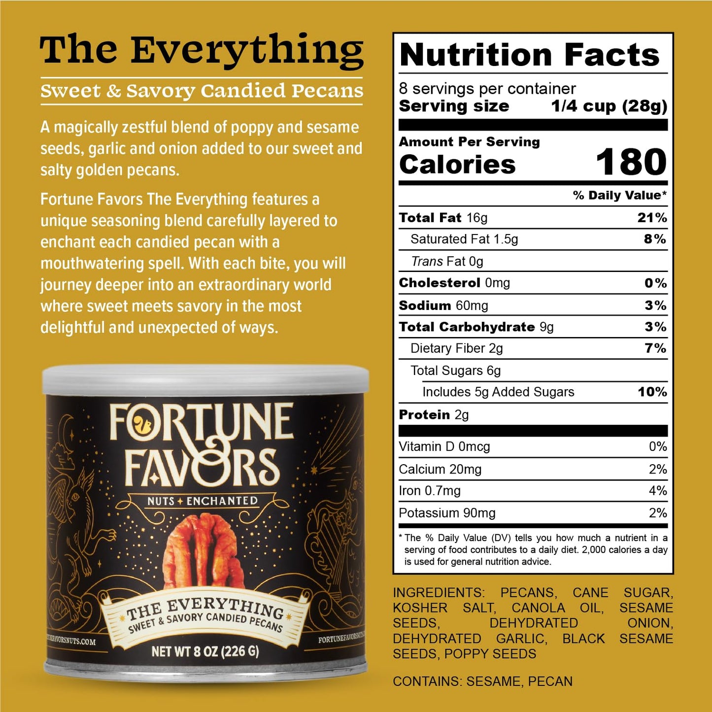 Fortune Favors Candied Pecans, Sweet And Salty Snack, Hand Crafted In Small Batches, Usa-Grown (8Oz, Everything)