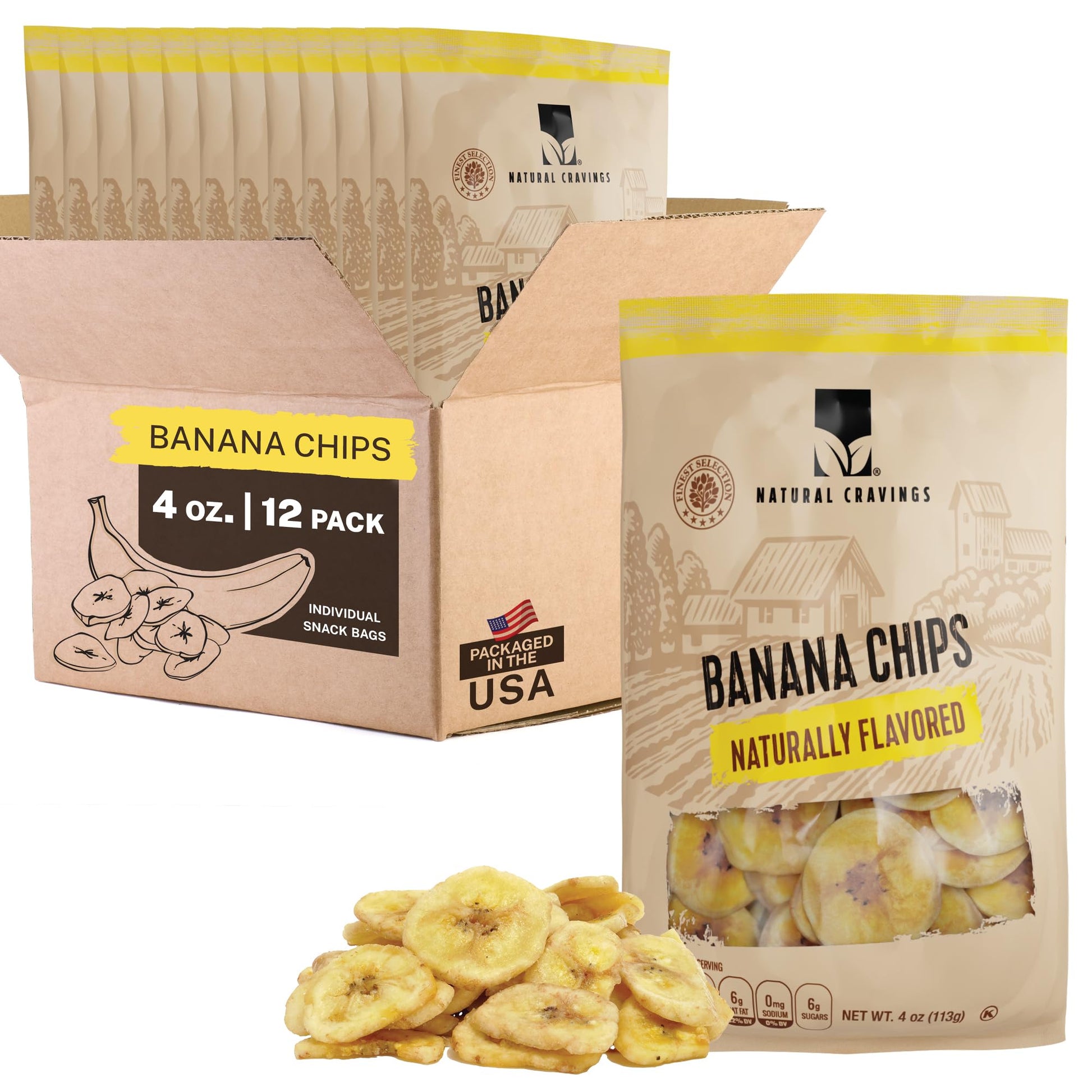 Healthy Banana Chips Dried Slices - Family Pack Bags of Dried Banana Chips Sweetened - Sweet Crispy Crunchy Snacks for Adults & 