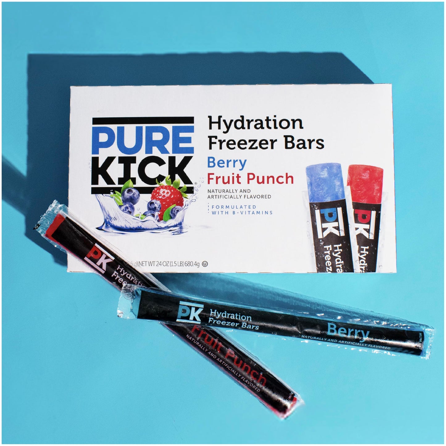 Pure Kick Freezer Bars, 1.5 Oz, Hydrating Ice Pops, Naturally Flavored With Other Natural Flavors, Berry And Fruit Punch, 16 Cou