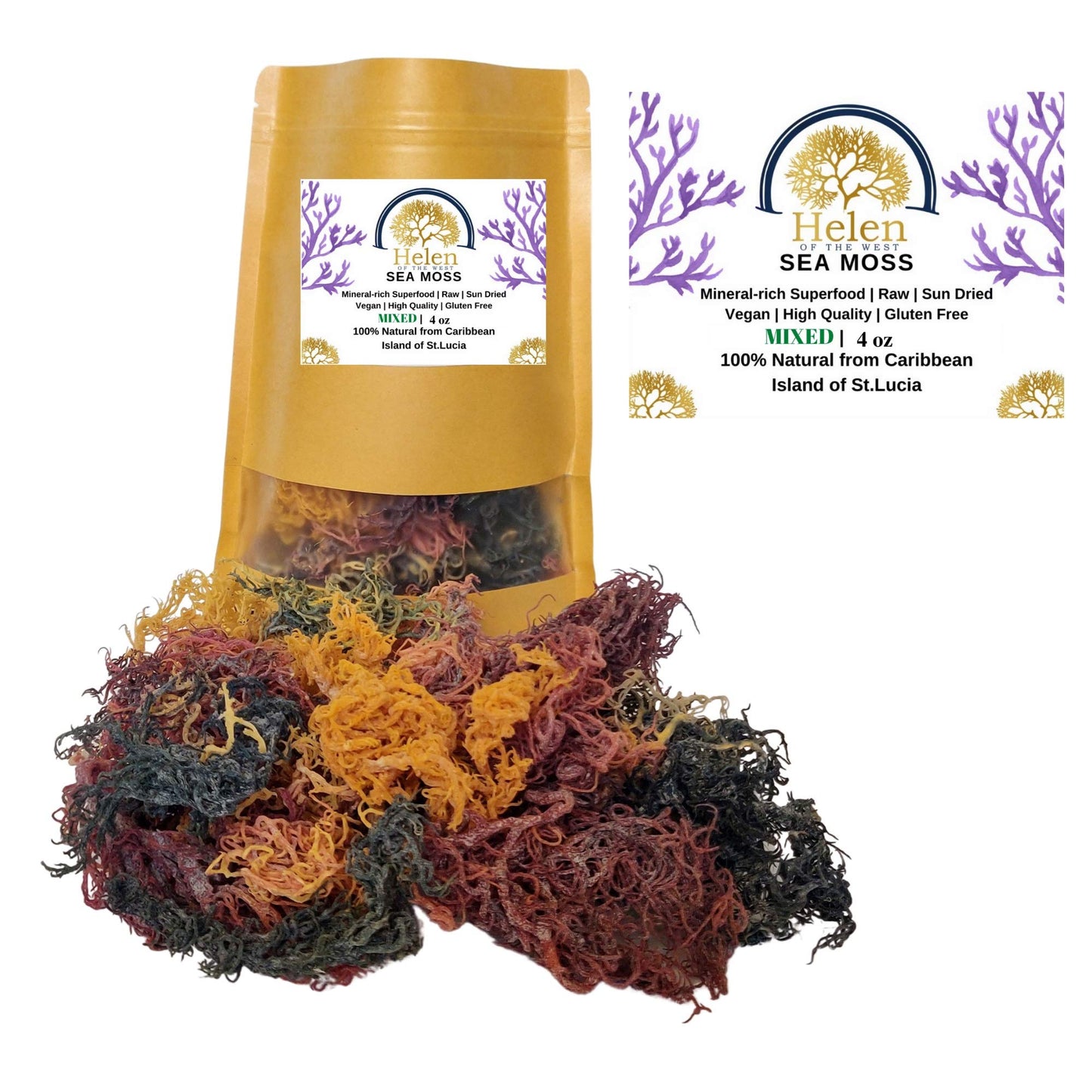 Helen of the West Wildcrafted Sea Moss - 100% Natural Irish Moss, 4oz, Green, No Preservatives, Mineral-Rich Superfood
