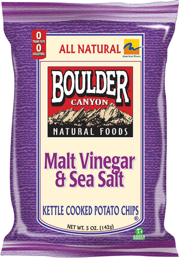 Boulder Canyon Kettle Chips, Malt Vinegar And Sea Salt, 5-Ounce Bags (Pack Of 12)