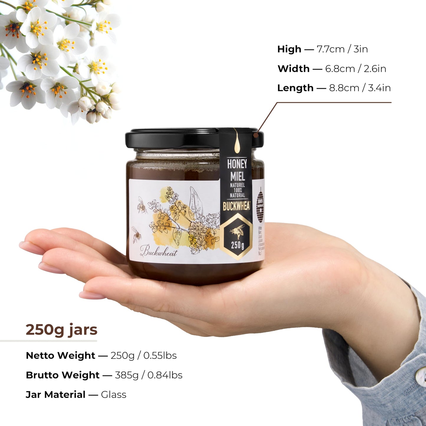 Honigma Raw Buckwheat Honey | Exquisite Taste | 100% Pure | Unpasteurized | Unfiltered | Partially Crystallized | 250G/8.8Oz