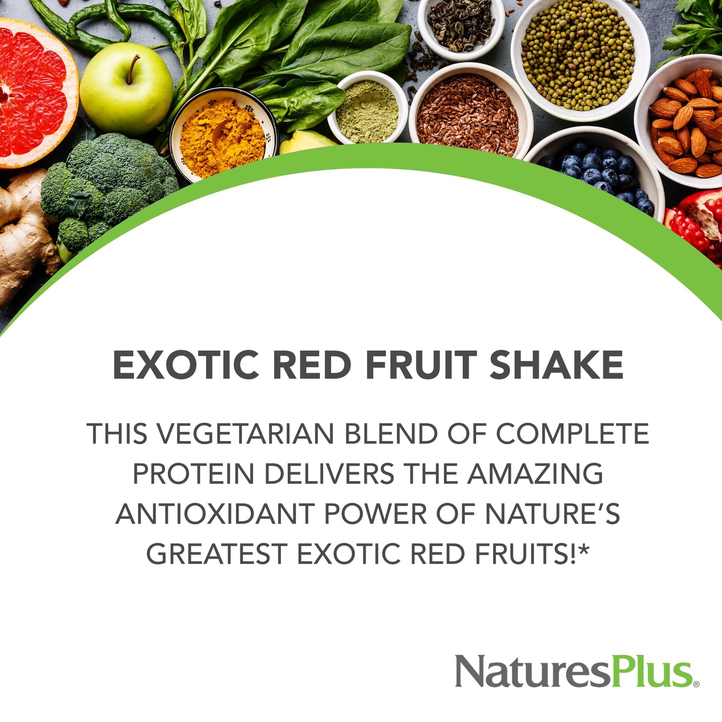 NaturesPlus FRUITEIN Exotic Red Fruit Shake - Plant-Based Protein, 1.3 lbs, 13g/Serving, Vegetarian, Gluten Free, Non-GMO, Model 001740