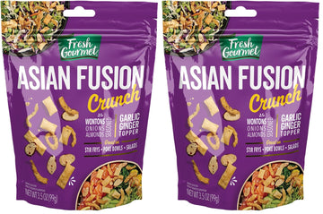 Fresh Gourmet Asian Fusion Crunch - 3.5oz Pouch, Single | Garlic Ginger Wontons, Crispy Onions, Sliced Almonds | Elevate Salads,