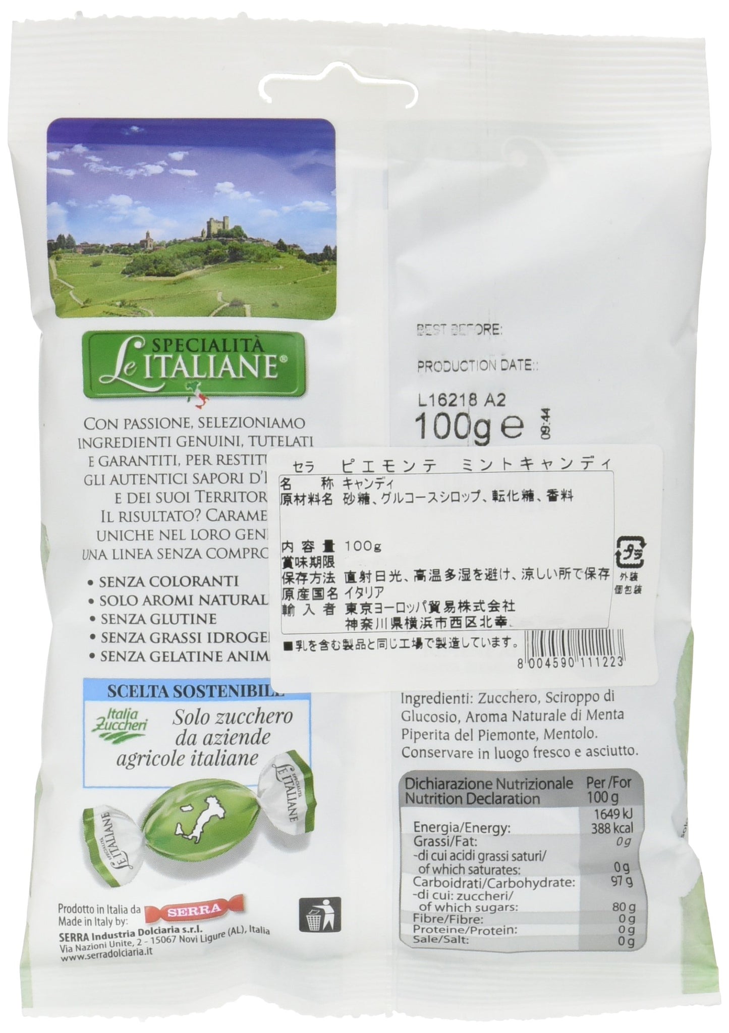Serra Le Italiane, Italian Natural Hard Candy Filled With Mint From Piedmont Italy, 3.5 Ounce (Pack Of 3)