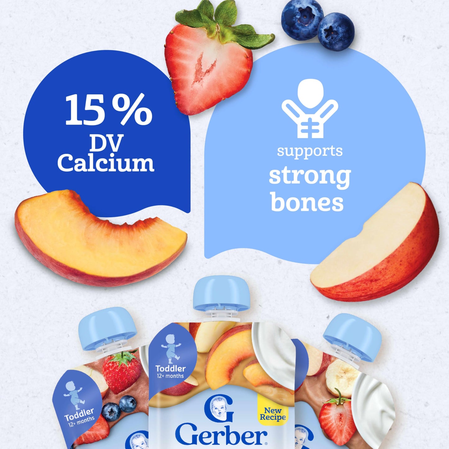 Gerber Baby Food Pouches, Very Berry (3), Peaches & Cream (2), Strawberry Banana (2), Value Pack, Fruit and Yogurt, Toddler, (3.