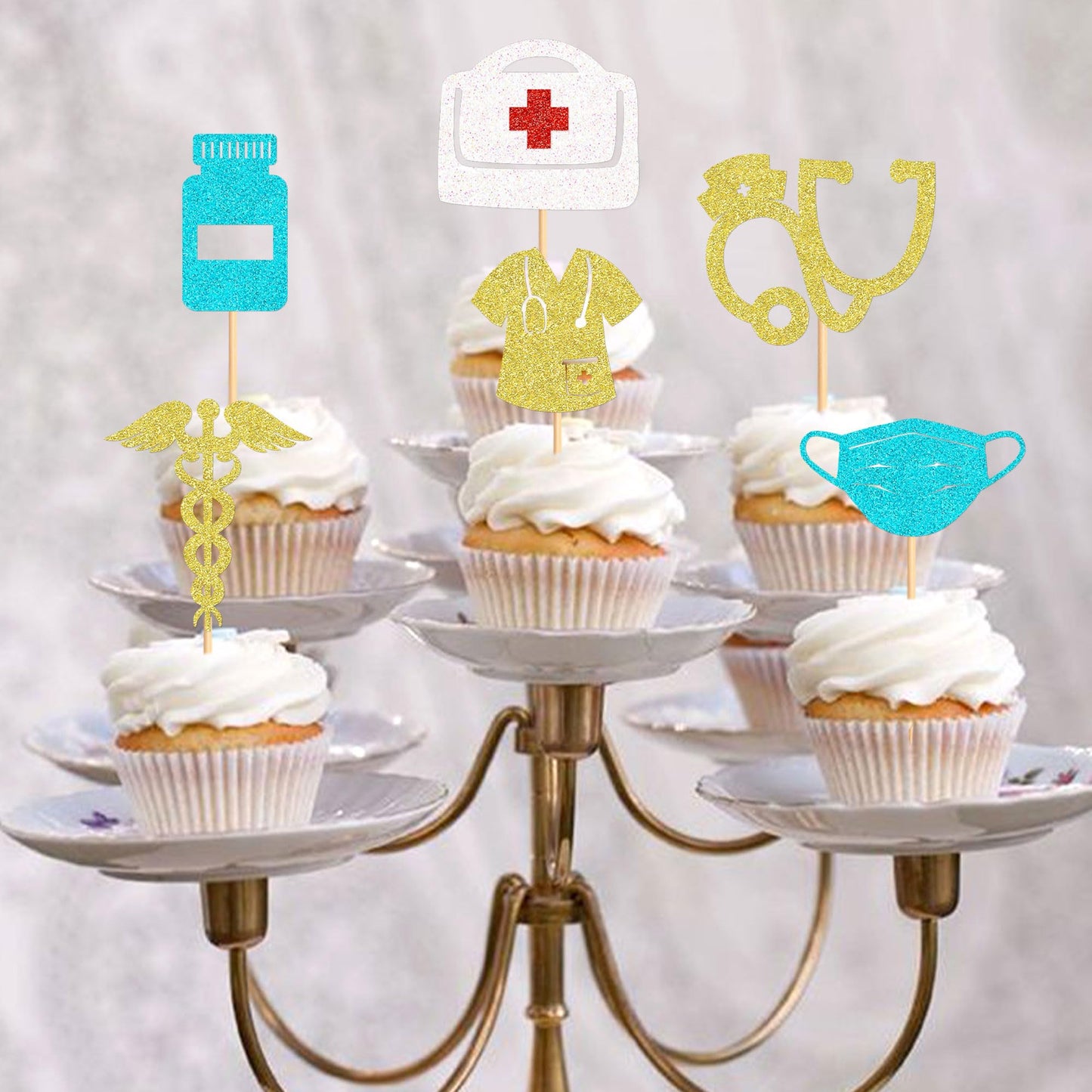 Ercadio Nurse Cupcake Toppers, 24 Pcs, Paper, Red, Happy Nurse Week, Cake Decorations for Nursing School Graduation Party