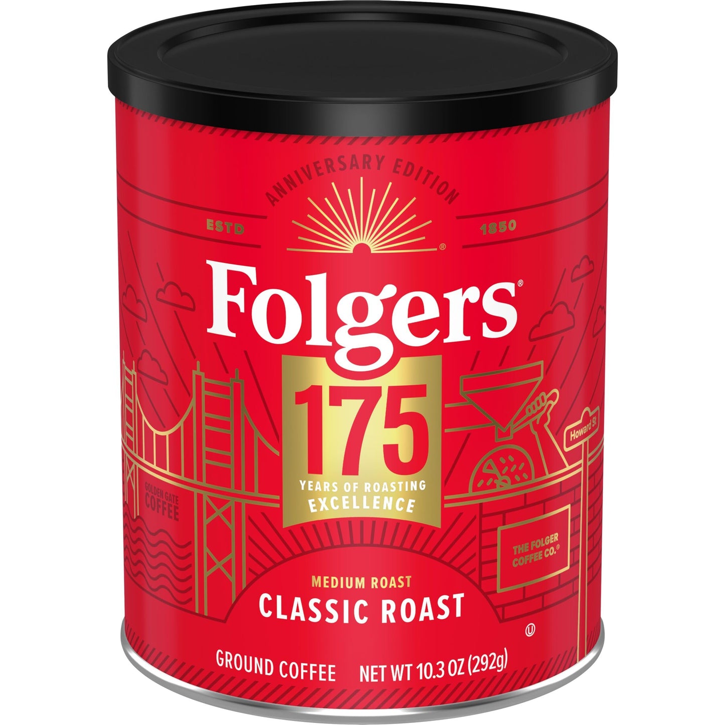 Folgers Classic Medium Roast Ground Coffee  10.3 Oz 175Th Anniversary Special Release Metal Can