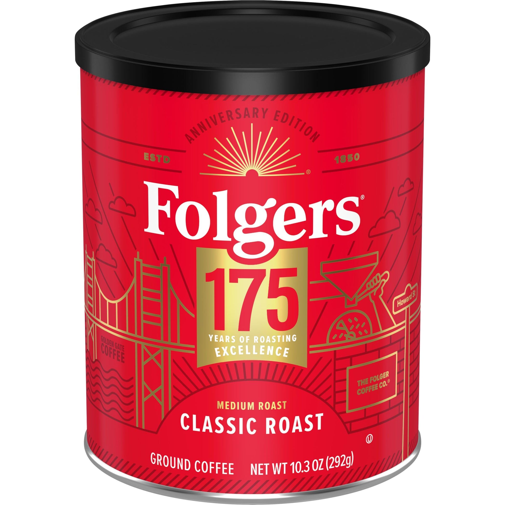 Folgers Classic Medium Roast Ground Coffee  10.3 Oz 175Th Anniversary Special Release Metal Can