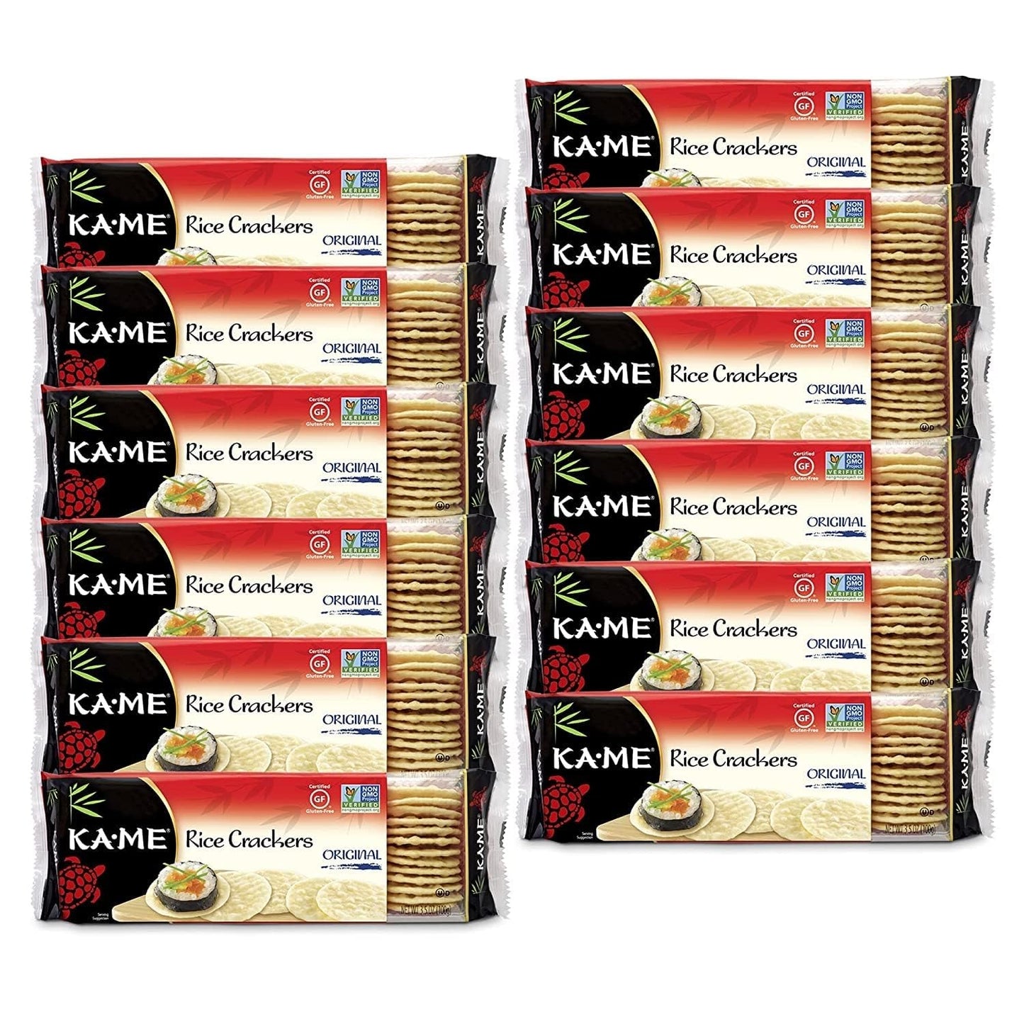 KA-ME Gluten-Free Original Rice Crunch Crackers 3.5 oz (Pack of 12), Authentic Asian Ingredients and Flavors, Certified Gluten F